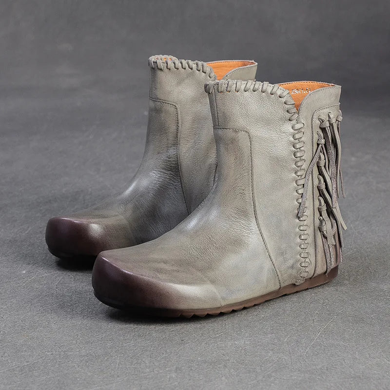 Bottes Courtes Retro Hiver Femme En Cuir Véritable Confort