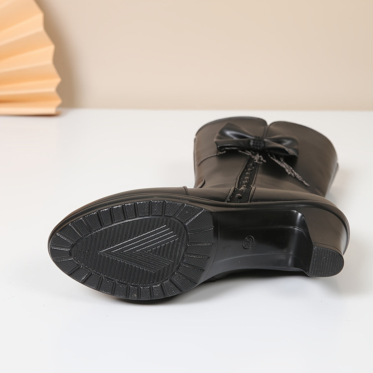 Bottes Bowknot À Talon Bloc Doublure Peluche Zip Femme