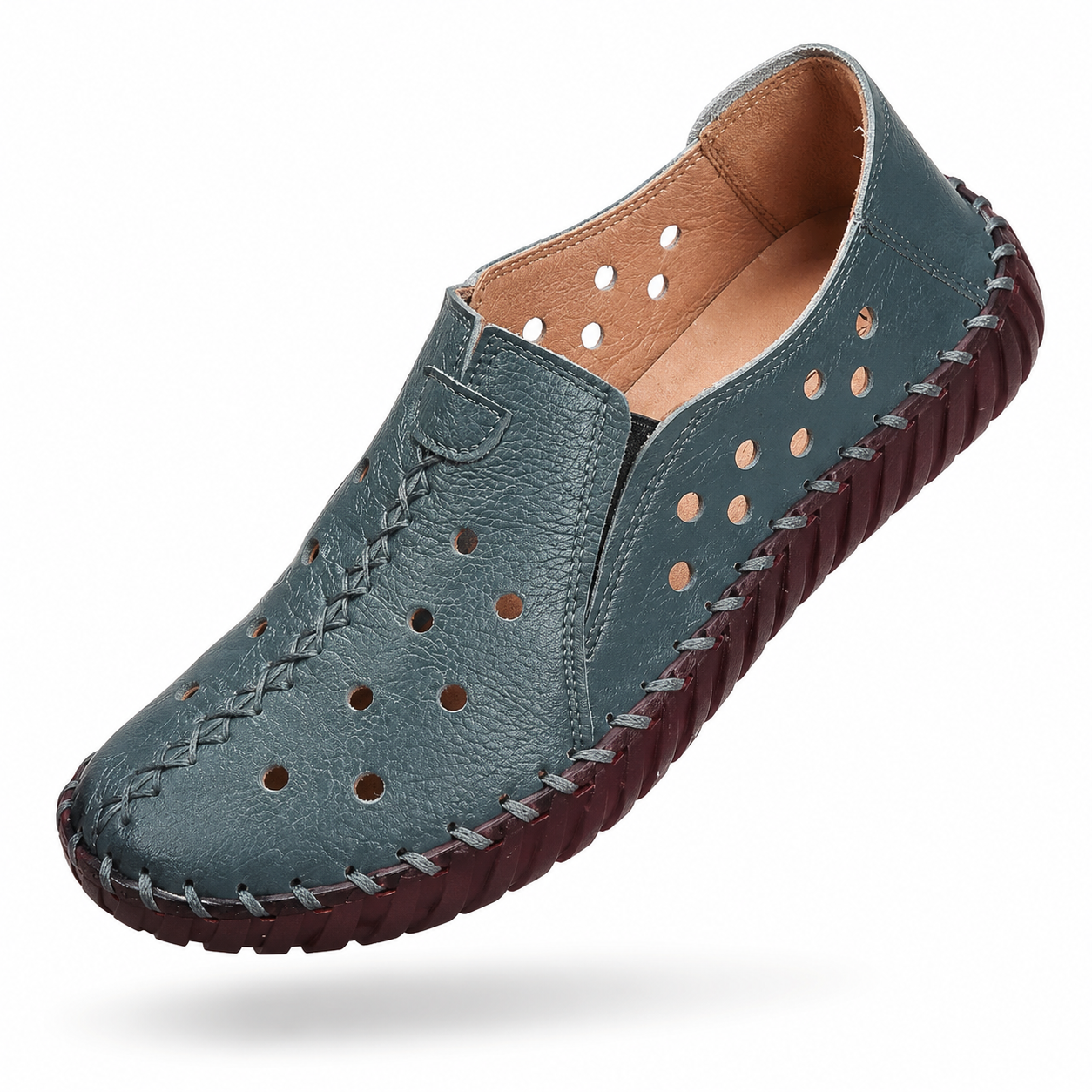SoftAura – Sapatos em couro genuíno perfurado para mulher