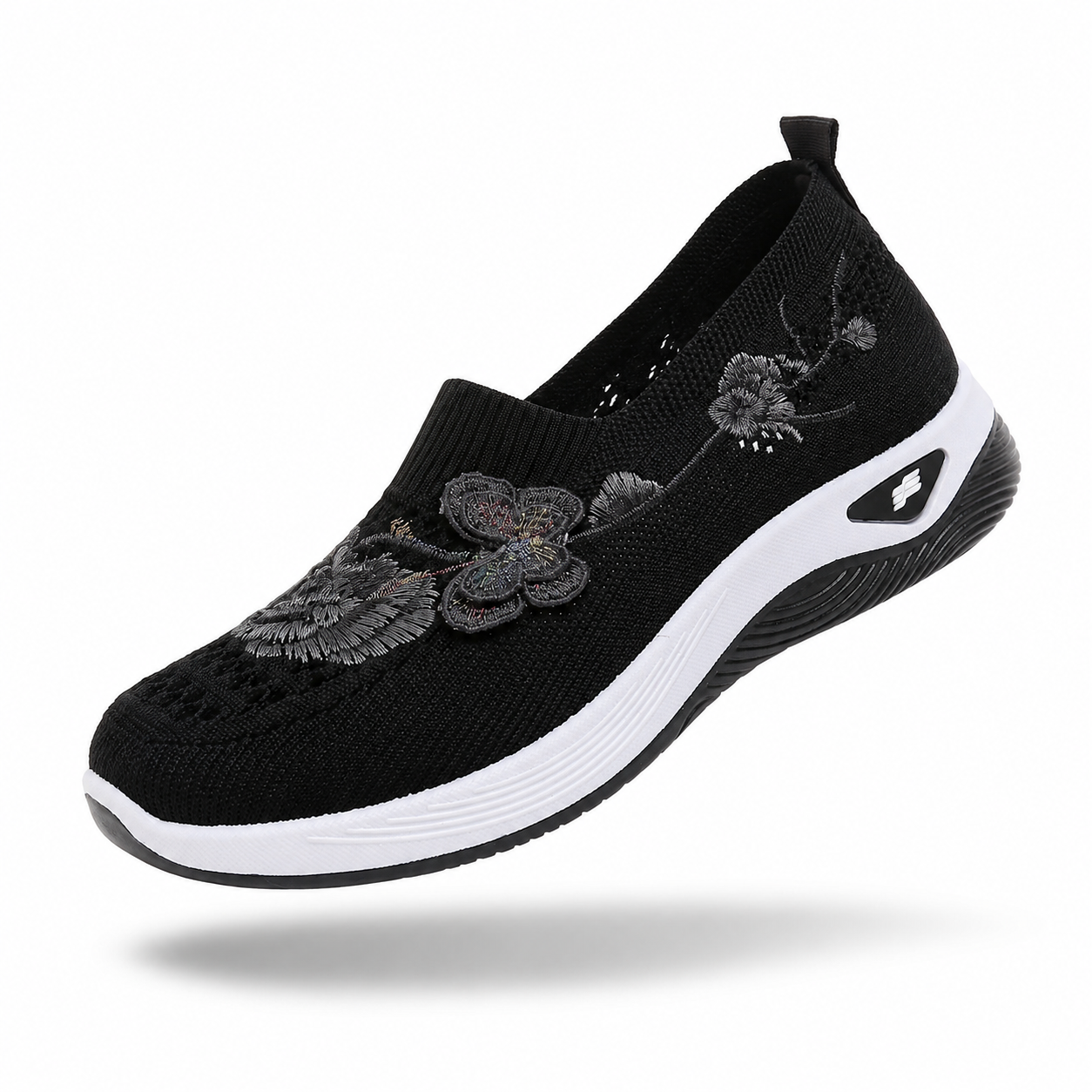 FloraStep Knit – Sapatos barefoot respiráveis com bordado floral unissexo