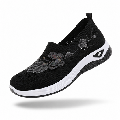FloraStep Knit – Sapatos barefoot respiráveis com bordado floral unissexo