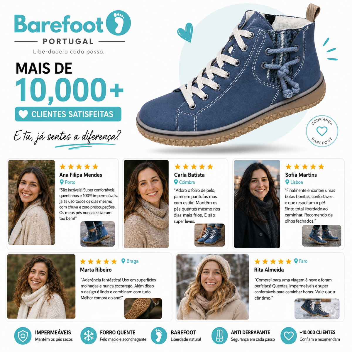 NordicWarm – Botas Barefoot de Senhora Impermeáveis e Forradas