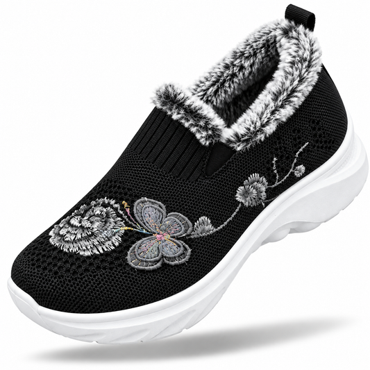 Isavienne - Ténis Barefoot de Inverno Forrados com Bordado Floral