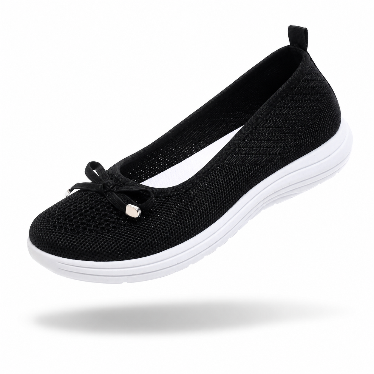 BellaKnit Grace – Sabrinas barefoot respiráveis em malha com laço decorativo
