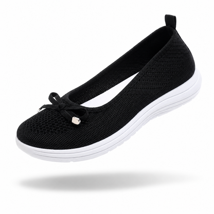 BellaKnit Grace – Sabrinas barefoot respiráveis em malha com laço decorativo