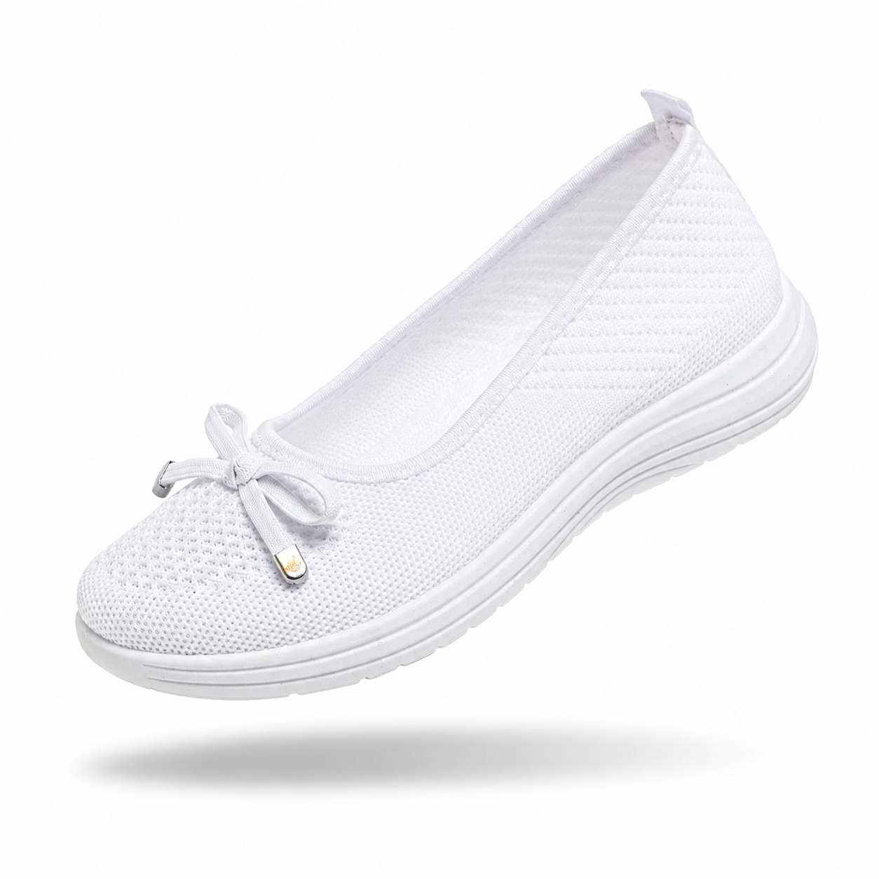 BellaKnit Grace – Sabrinas barefoot respiráveis em malha com laço decorativo
