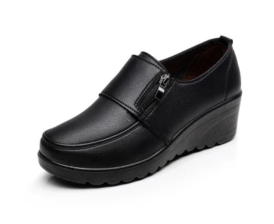 Chaussures Compensées Slip On Cuir Confort Pour Femmes
