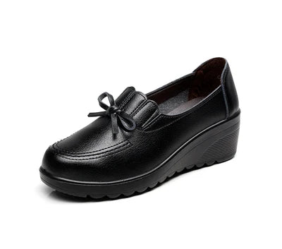 Chaussures Compensées Slip On Cuir Confort Pour Femmes