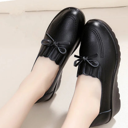 Chaussures Compensées Slip On Cuir Confort Pour Femmes