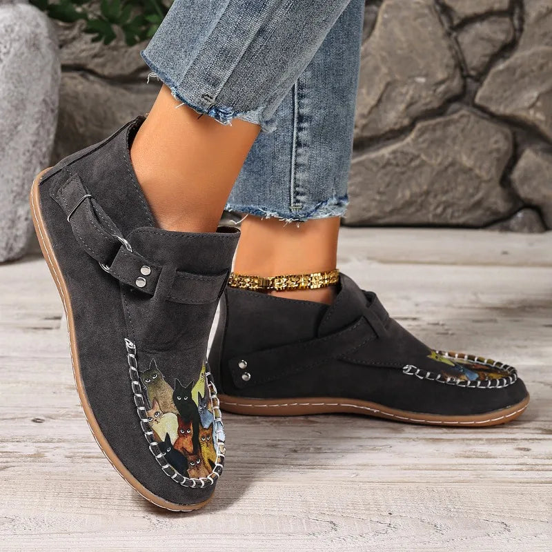 CAT - Botas Barefoot Femininas de Cano Curto com Fivela e Estilo Boho