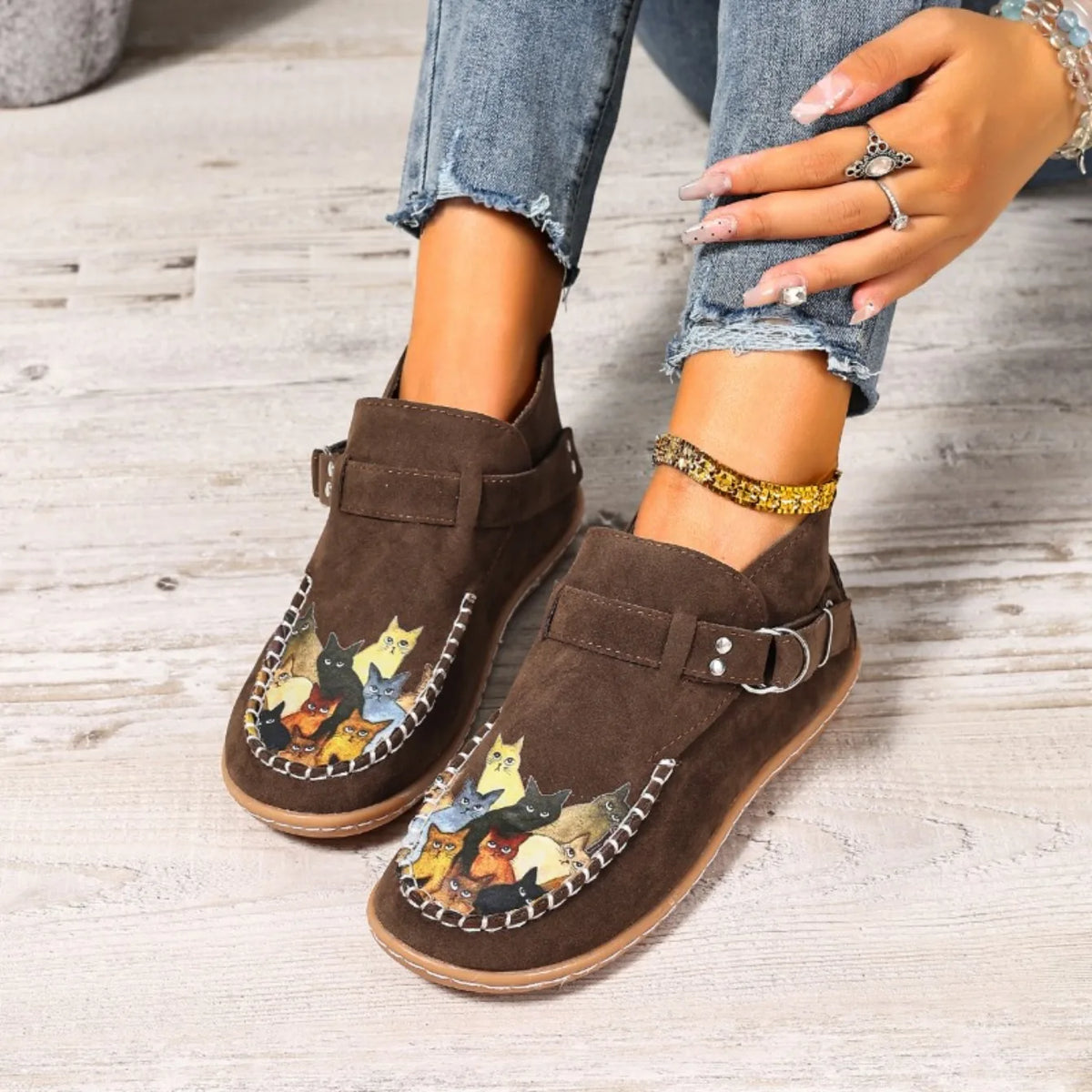 CAT - Botas Barefoot Femininas de Cano Curto com Fivela e Estilo Boho
