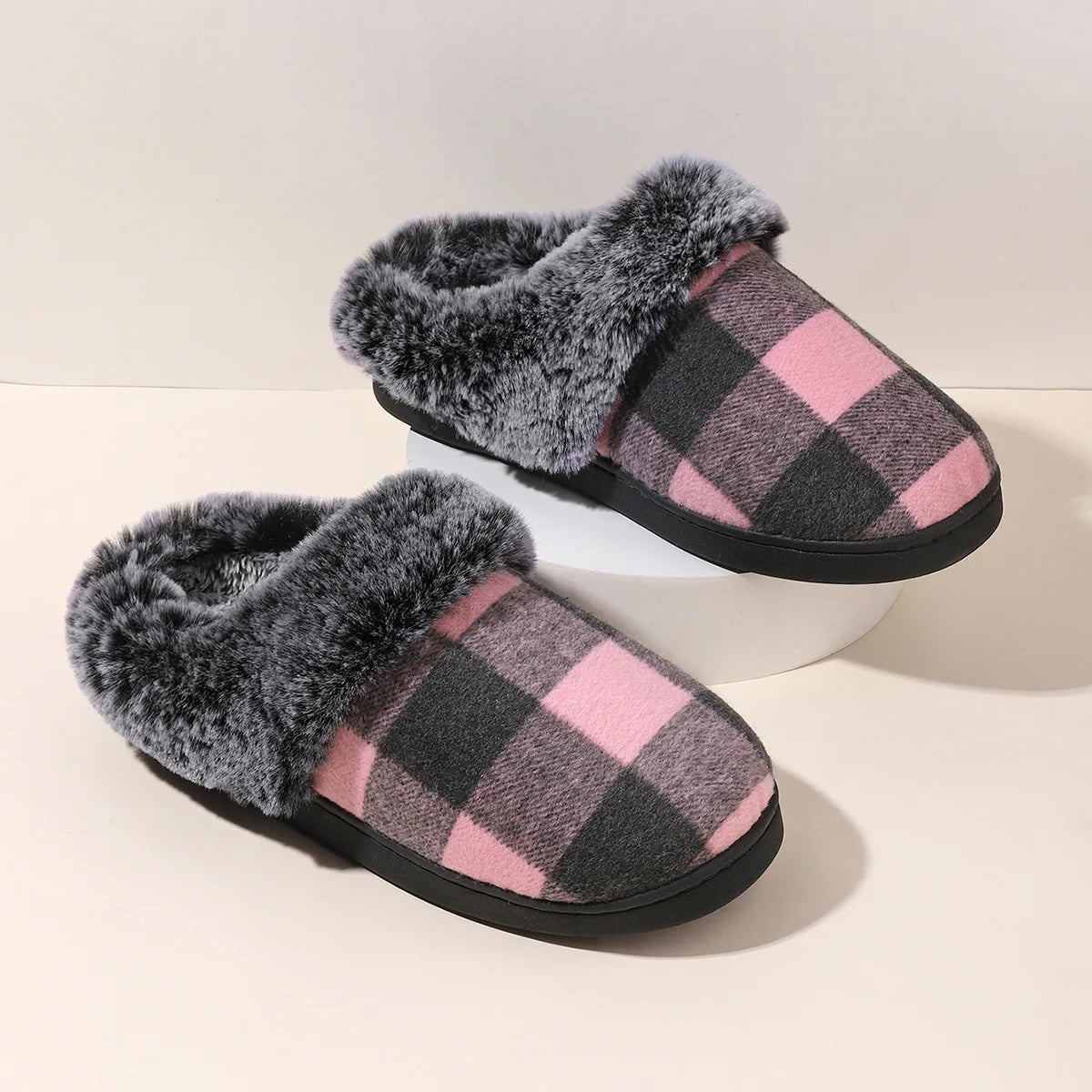 Elvara - Pantufas Barefoot Femininas Xadrez Forradas