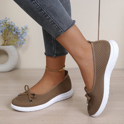 BellaKnit Grace – Sabrinas barefoot respiráveis em malha com laço decorativo