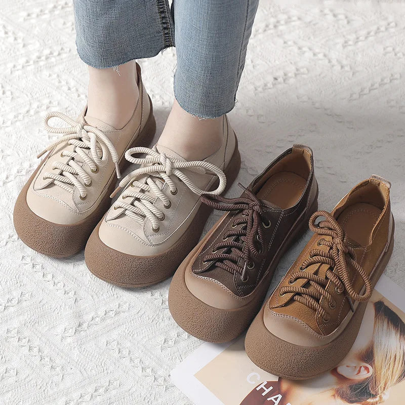Vintage Motion – Sapatos casuais em couro genuíno para mulher