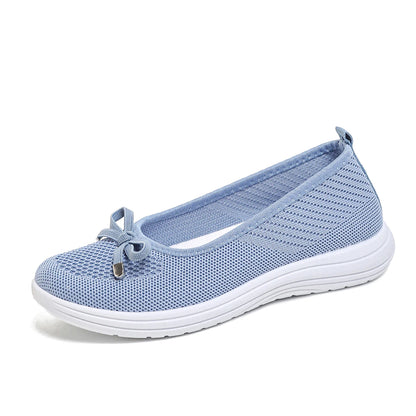 BellaKnit Grace – Sabrinas barefoot respiráveis em malha com laço decorativo