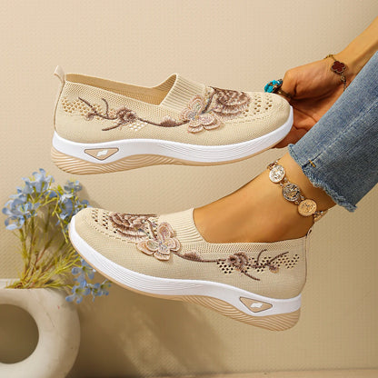 FloraStep Knit – Sapatos barefoot respiráveis com bordado floral unissexo