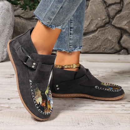 CAT - Botas Barefoot Femininas de Cano Curto com Fivela e Estilo Boho