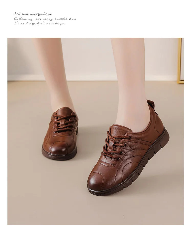 Chaussures Cuir Naturel Femme Semelle Douce Mocassins Lacets