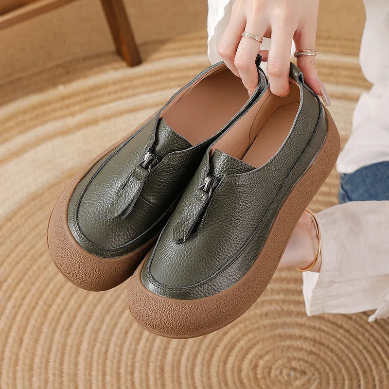 Chaussures Femme Slip On Cuir Pleine Fleur Confort Semelle