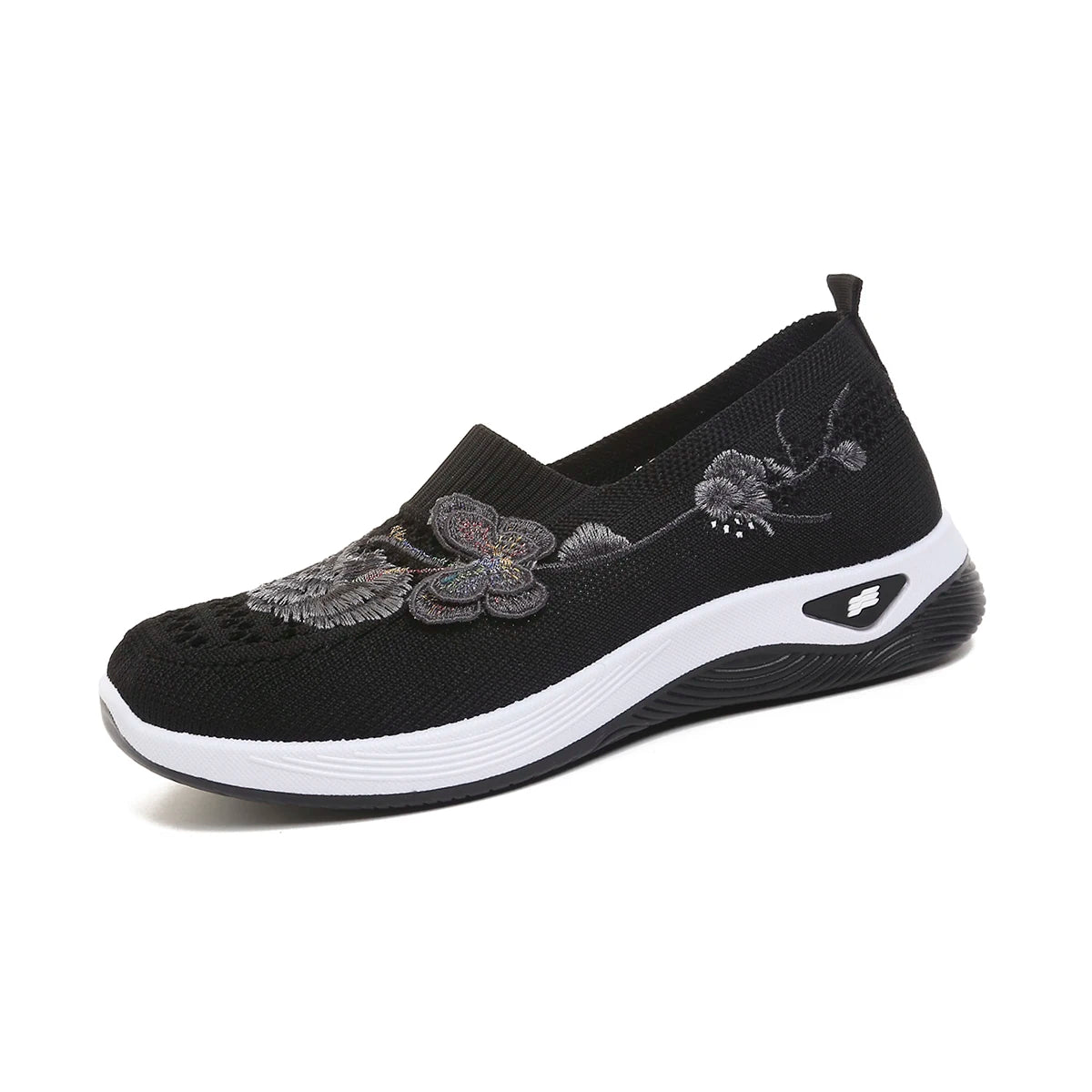 FloraStep Knit – Sapatos barefoot respiráveis com bordado floral unissexo