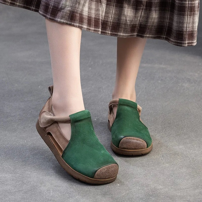 Vintage Aura – Sandálias em couro genuíno de estilo retro para mulher