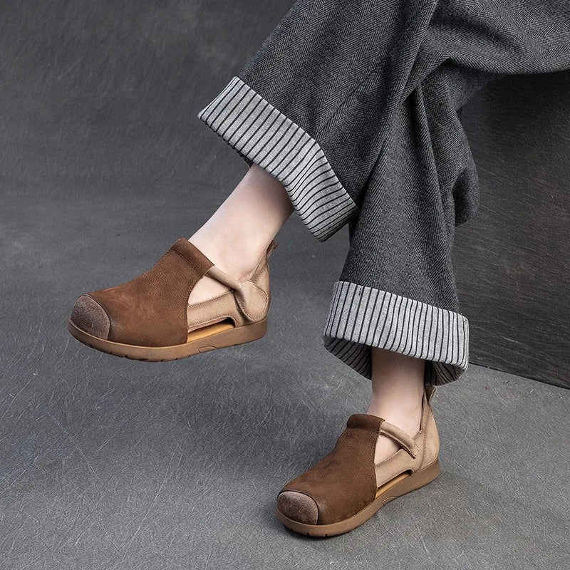 Vintage Aura – Sandálias em couro genuíno de estilo retro para mulher