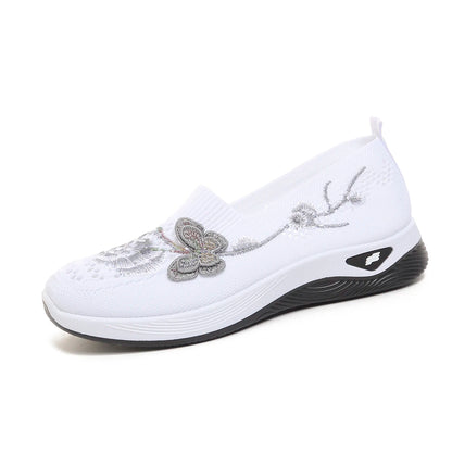 FloraStep Knit – Sapatos barefoot respiráveis com bordado floral unissexo
