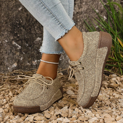 Livenna - Sapatos Barefoot Femininos em Tecido com Atacadores e Sola Confortável