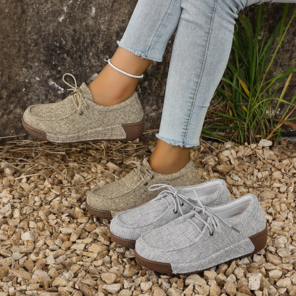 Livenna - Sapatos Barefoot Femininos em Tecido com Atacadores e Sola Confortável