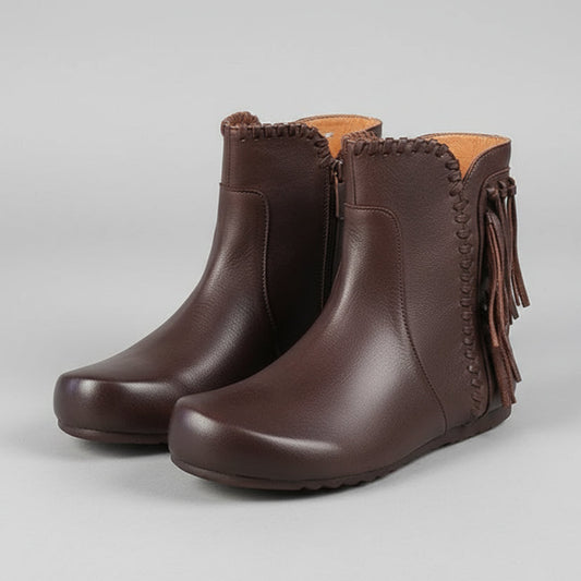 Bottes Courtes Retro Hiver Femme En Cuir Véritable Confort