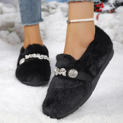 Liorenne - Sapatos Femininos de Inverno com Pelo e Brilho