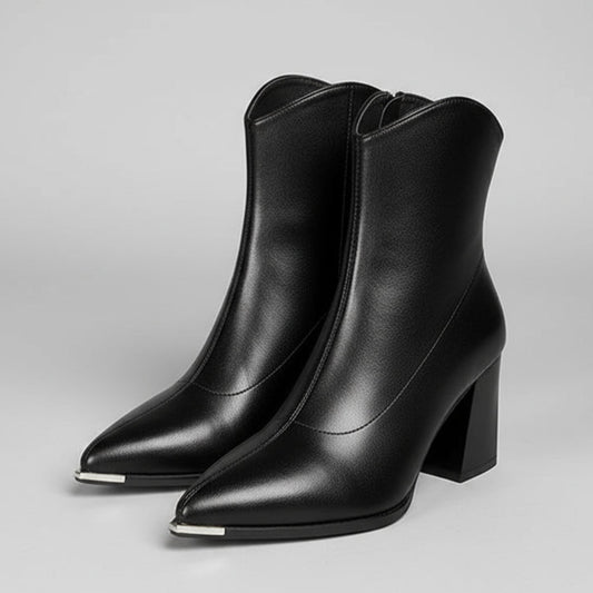 Bottes Chelsea Féminines En Cuir Pointues Avec Fourrure