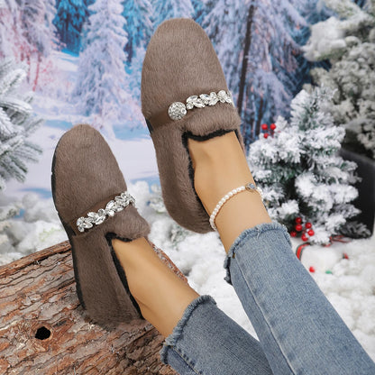 Liorenne - Sapatos Femininos de Inverno com Pelo e Brilho