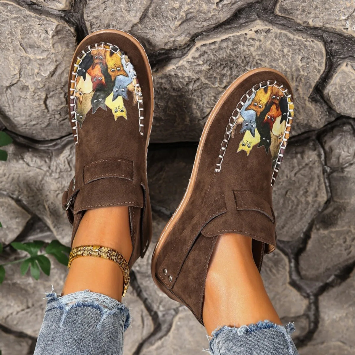 CAT - Botas Barefoot Femininas de Cano Curto com Fivela e Estilo Boho