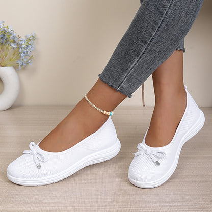 BellaKnit Grace – Sabrinas barefoot respiráveis em malha com laço decorativo