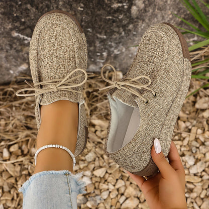 Livenna - Sapatos Barefoot Femininos em Tecido com Atacadores e Sola Confortável