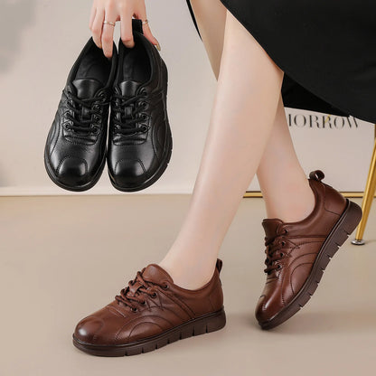 Chaussures Cuir Naturel Femme Semelle Douce Mocassins Lacets