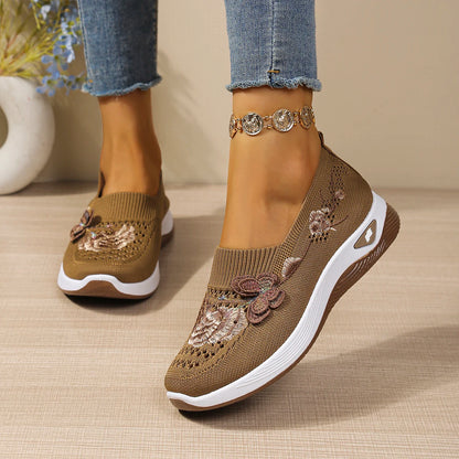 FloraStep Knit – Sapatos barefoot respiráveis com bordado floral unissexo