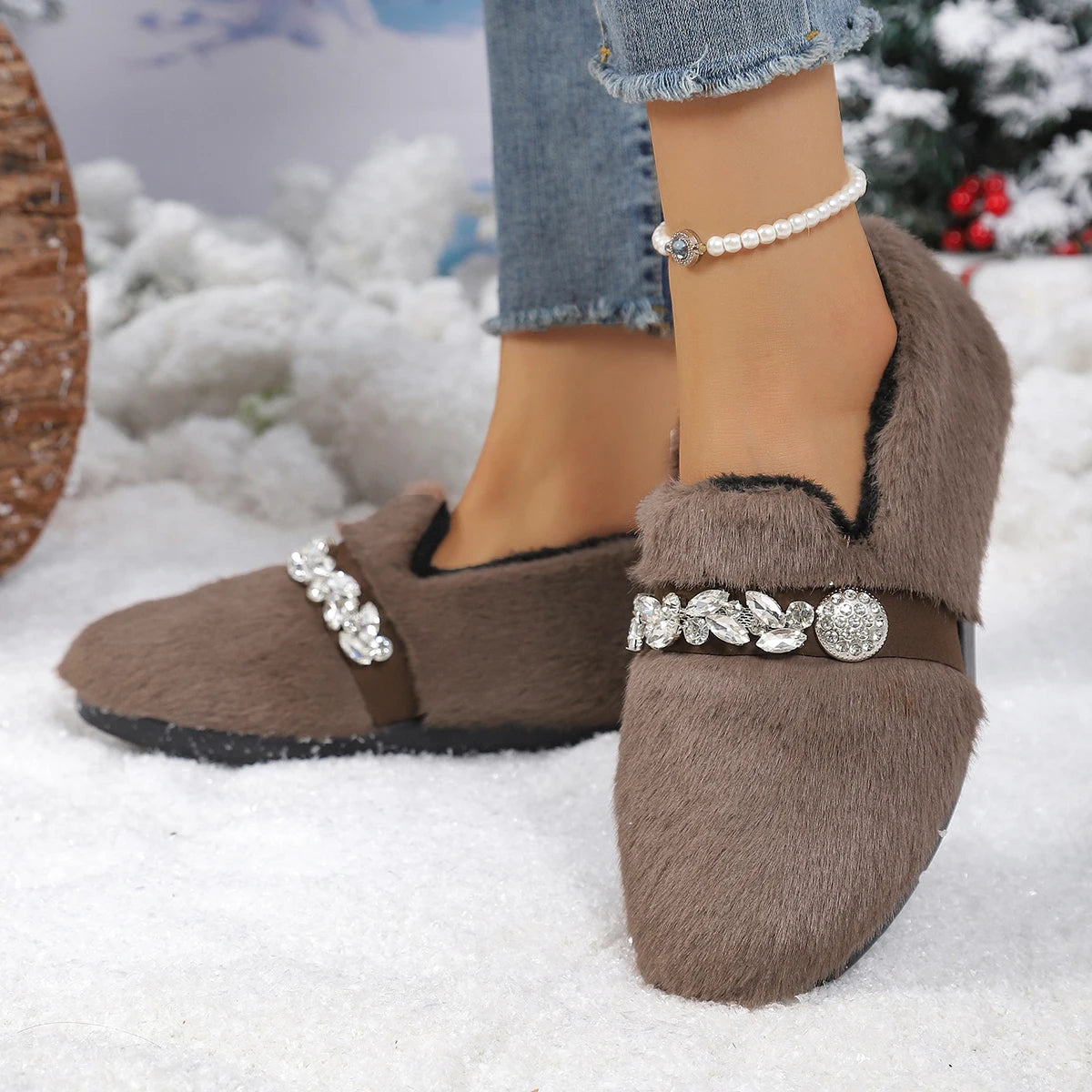 Liorenne - Sapatos Femininos de Inverno com Pelo e Brilho