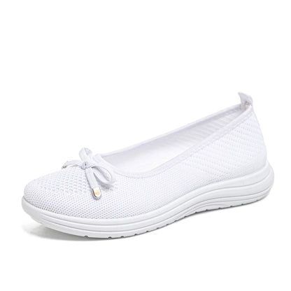 BellaKnit Grace – Sabrinas barefoot respiráveis em malha com laço decorativo