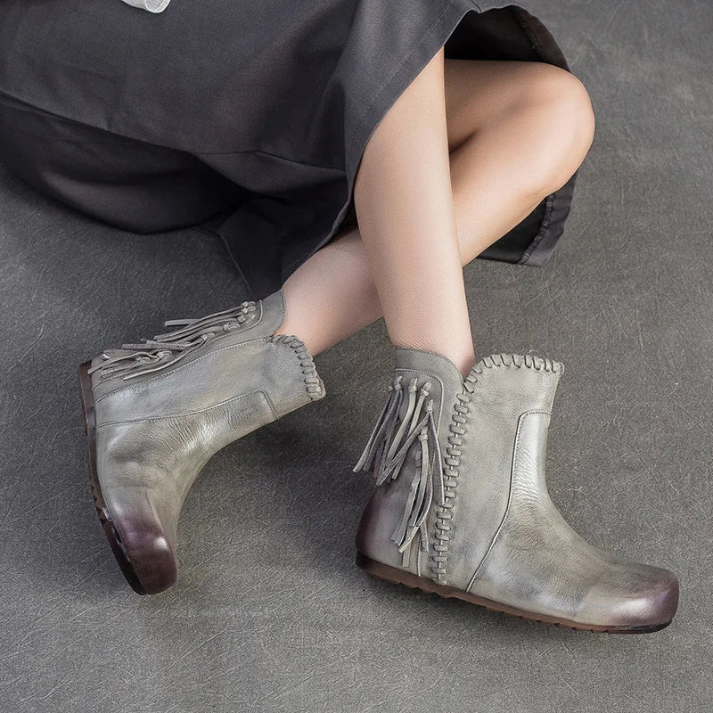 Bottes Courtes Retro Hiver Femme En Cuir Véritable Confort