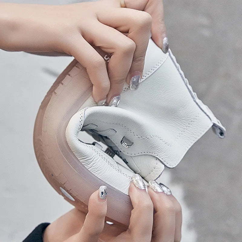 Baskets Femme En Cuir Véritable Lacets Casual Quotidien