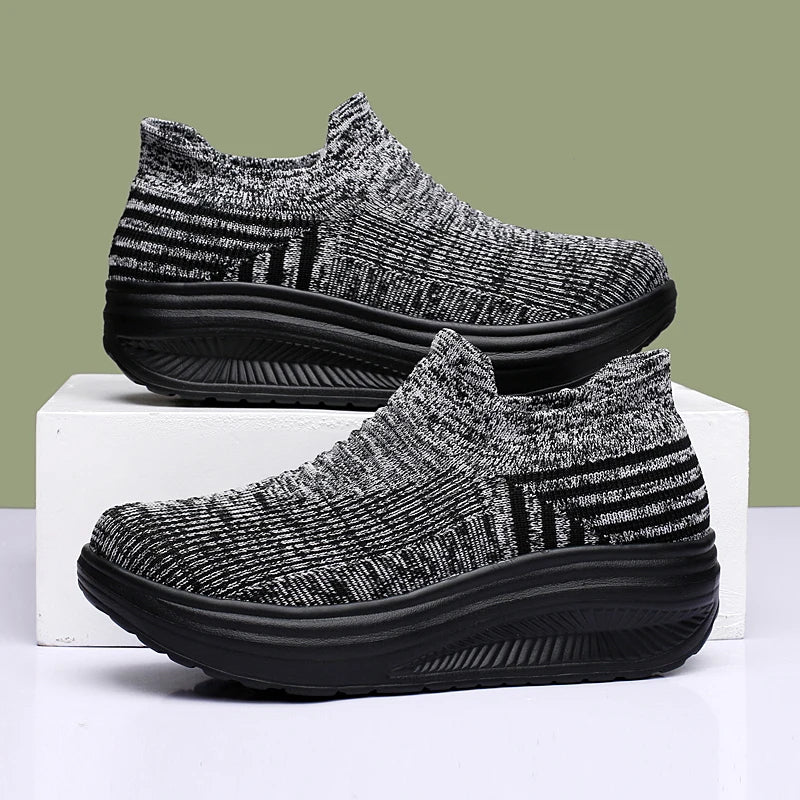 AirStep Flow – Ténis Slip-On Plataforma Respiráveis