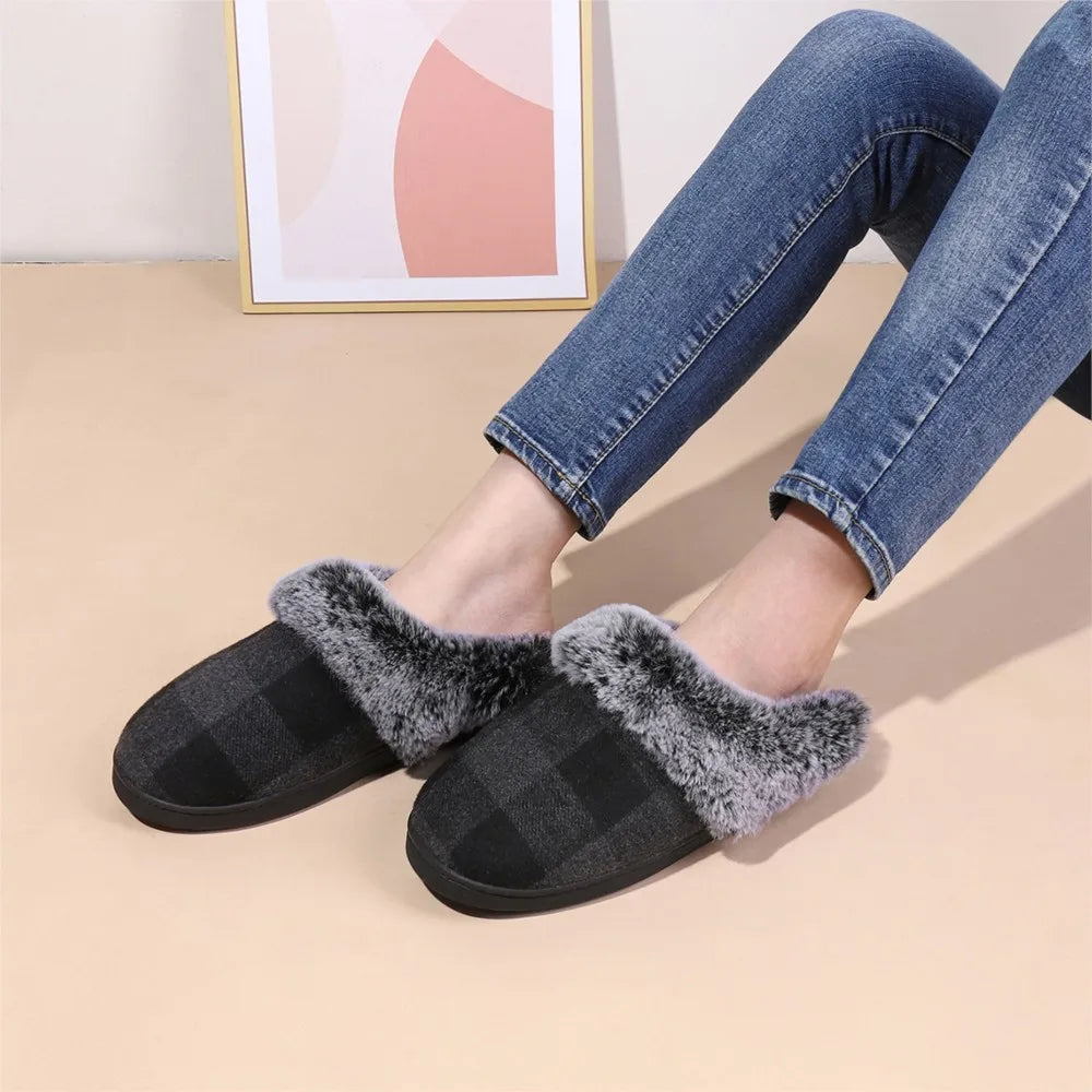 Elvara - Pantufas Barefoot Femininas Xadrez Forradas