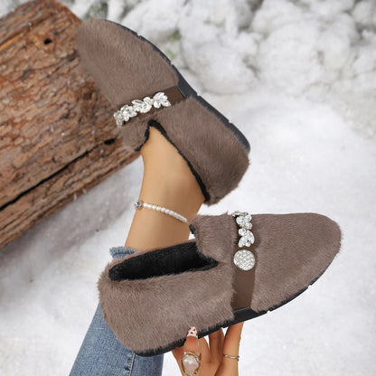 Liorenne - Sapatos Femininos de Inverno com Pelo e Brilho