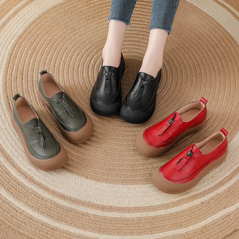 Chaussures Femme Slip On Cuir Pleine Fleur Confort Semelle