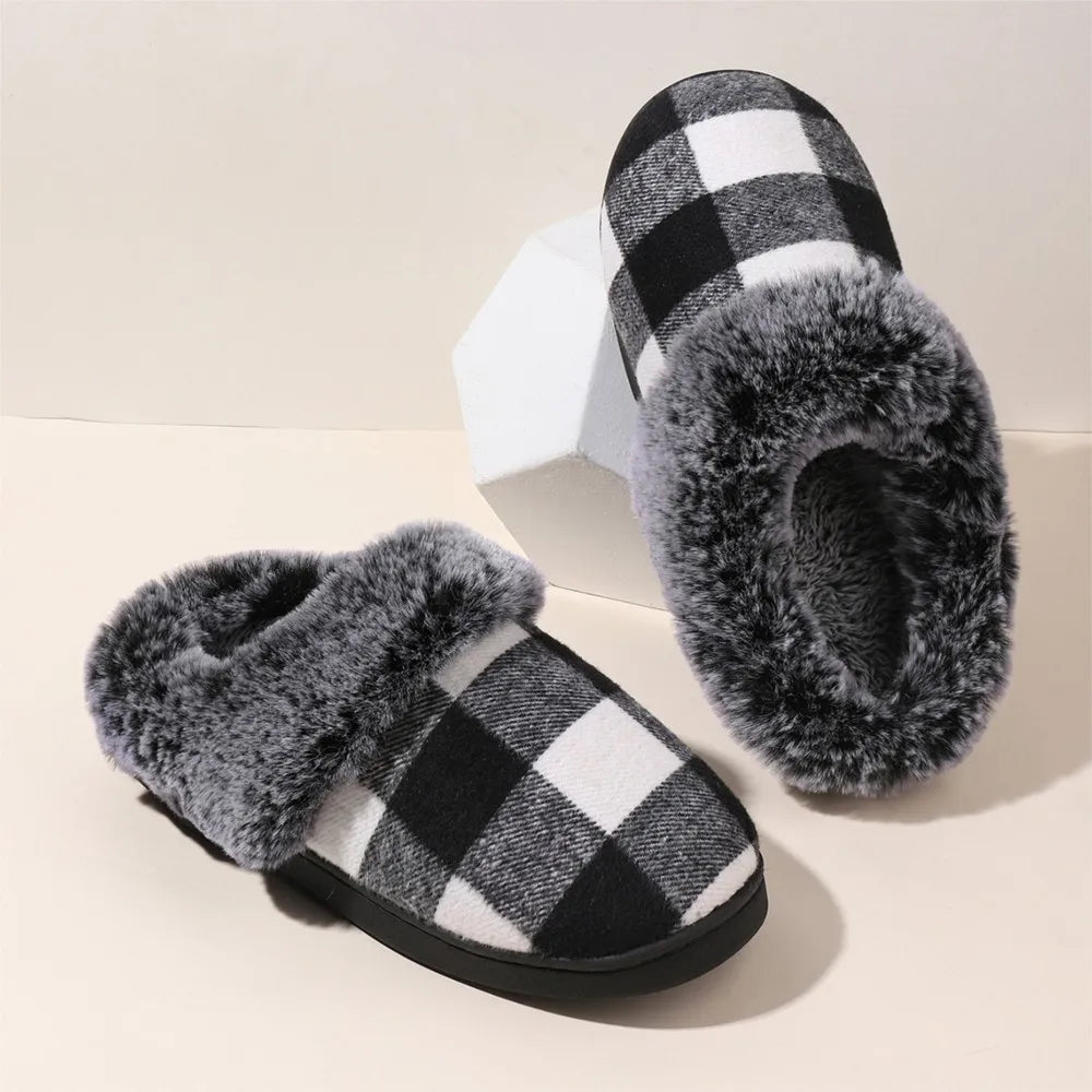 Elvara - Pantufas Barefoot Femininas Xadrez Forradas