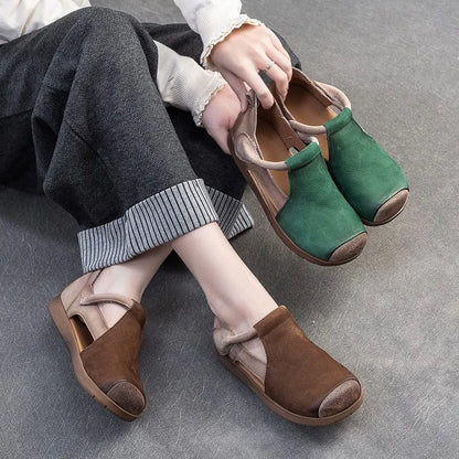 Vintage Aura – Sandálias em couro genuíno de estilo retro para mulher