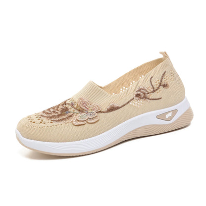 FloraStep Knit – Sapatos barefoot respiráveis com bordado floral unissexo