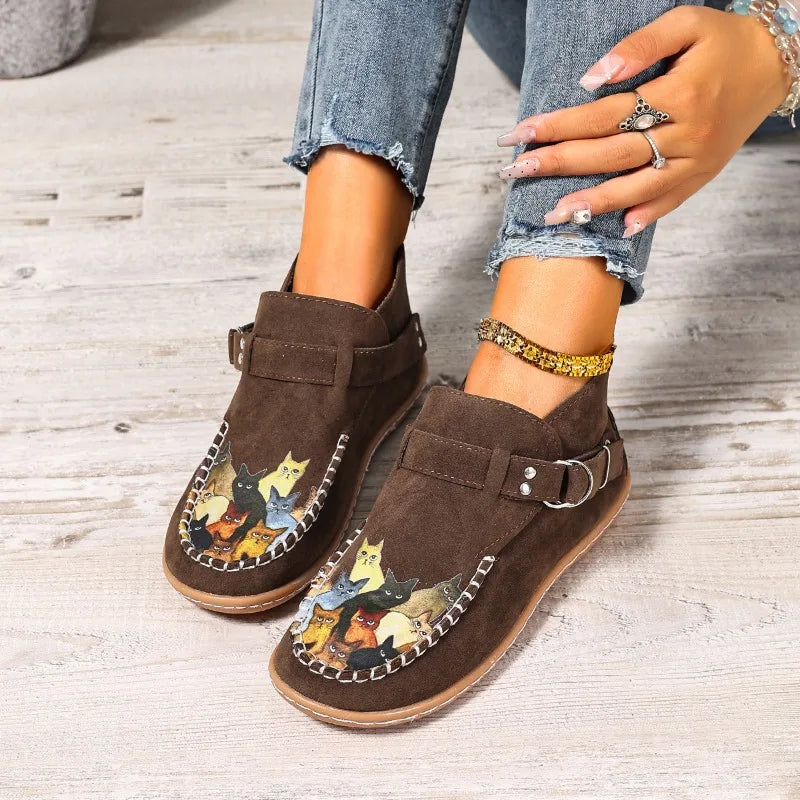 CAT - Botas Barefoot Femininas de Cano Curto com Fivela e Estilo Boho